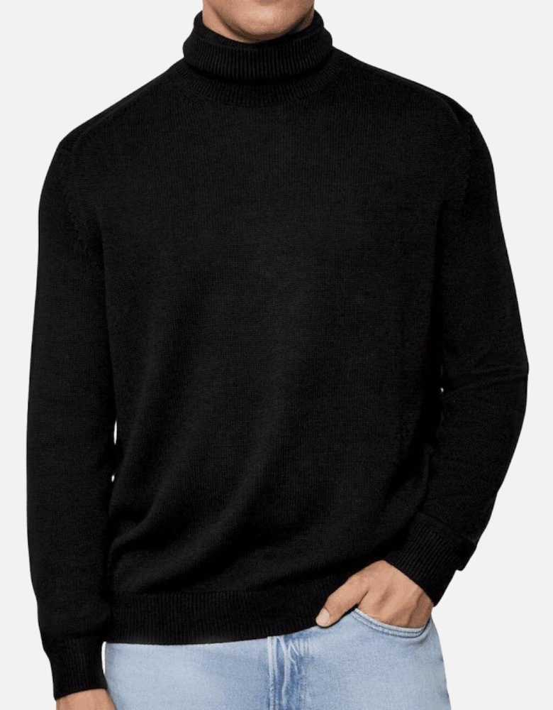 Ribbed Knit Turtle Neck Black Knitwear Jumper