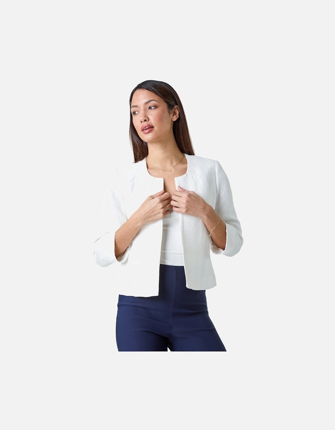 3/4 Sleeve Pleated Textured Cropped Jacket, 2 of 1