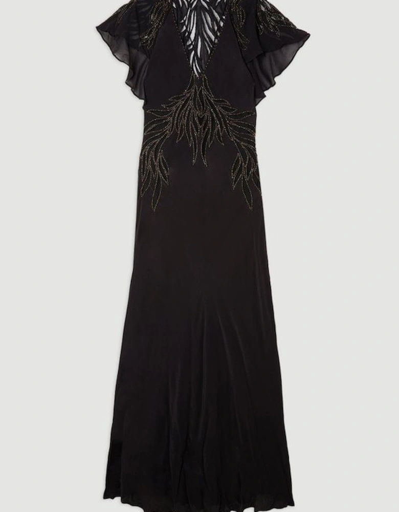 Embellished Applique Georgette Satin Woven Maxi Dress