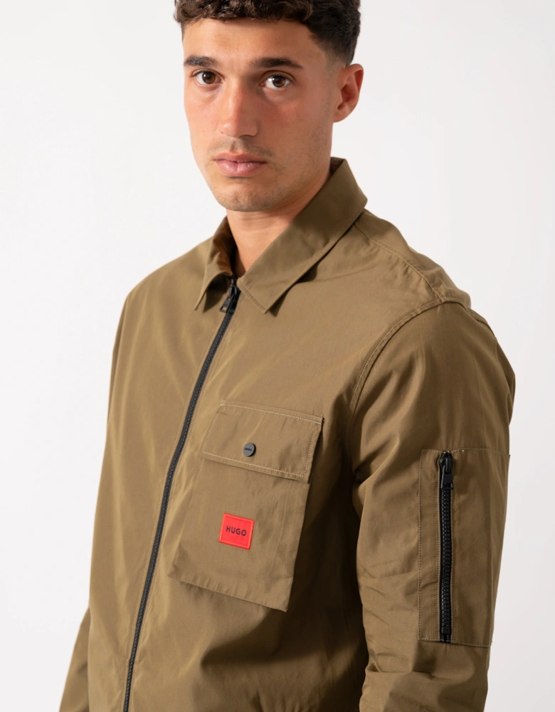 HUGO Emmond Mens Zip Overshirt - Open Green 355