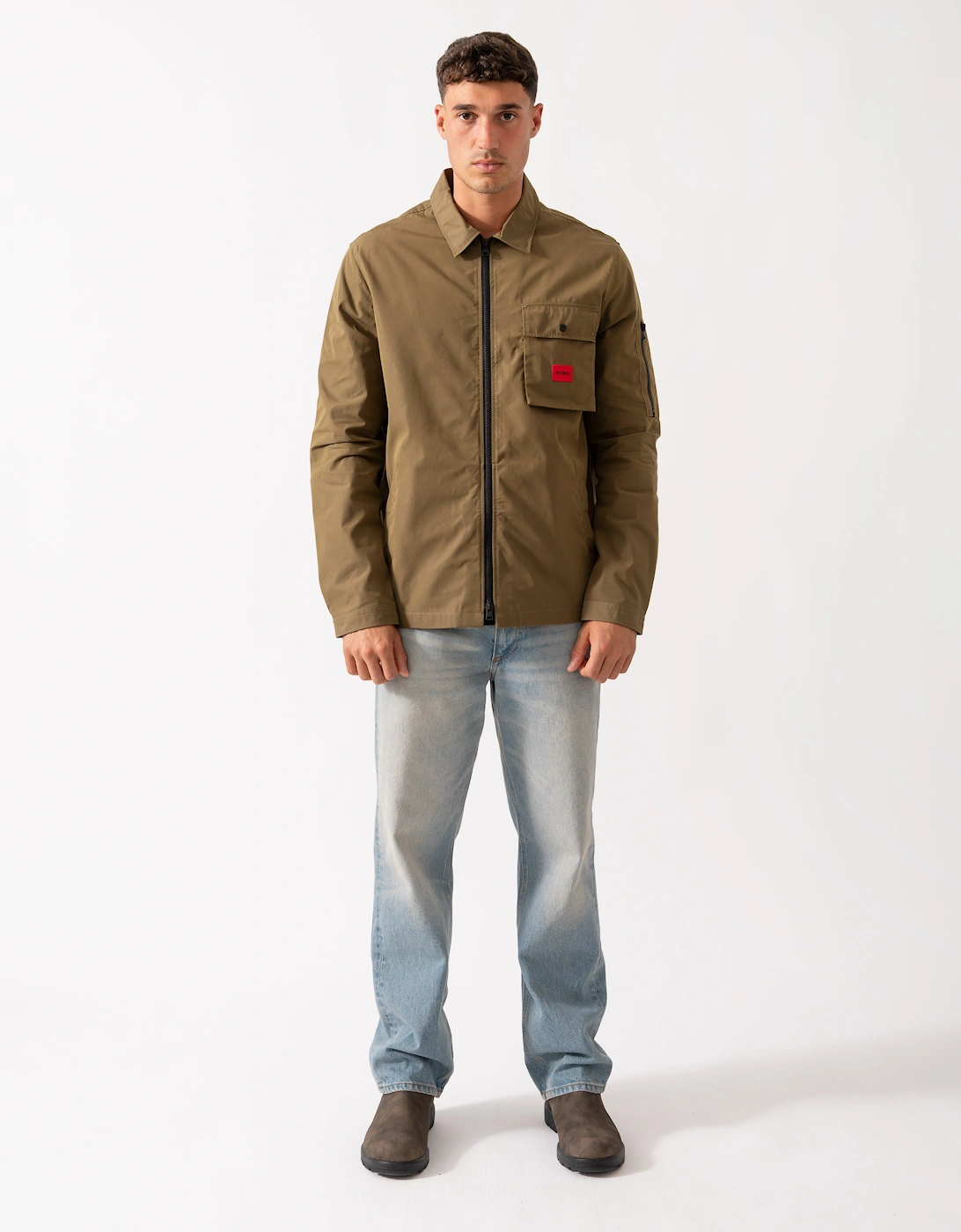 HUGO Emmond Mens Zip Overshirt - Open Green 355