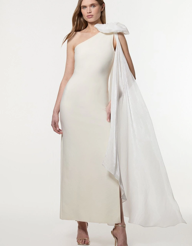 Bandage Figure Form Knit Woven Cape Detail Maxi Dress