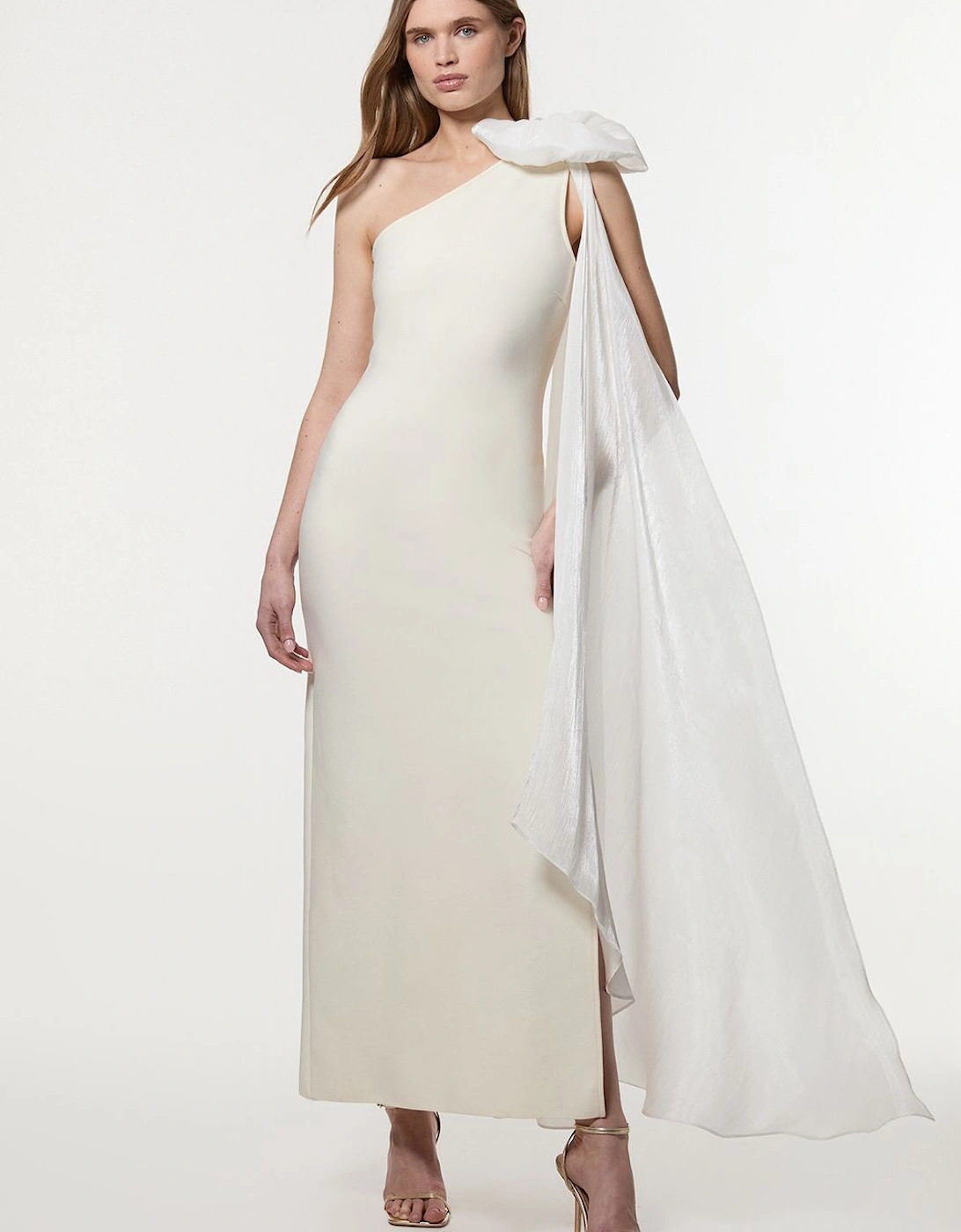 Bandage Figure Form Knit Woven Cape Detail Maxi Dress, 2 of 1