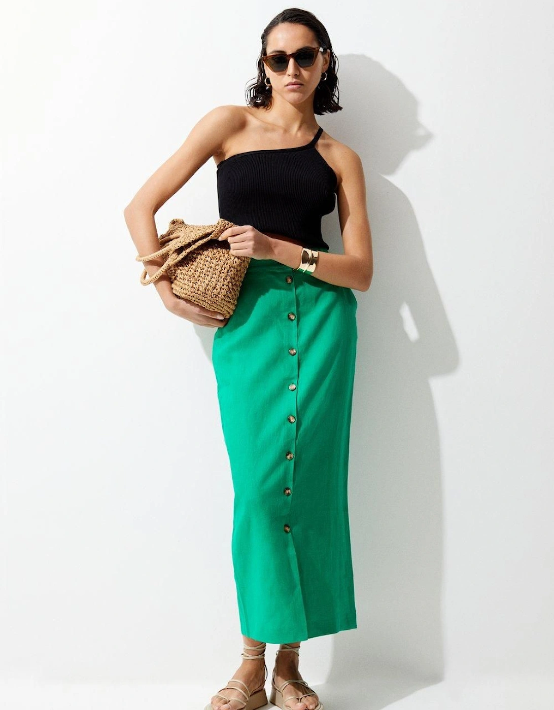 Linen Tailored Pencil Midi Skirt, 2 of 1