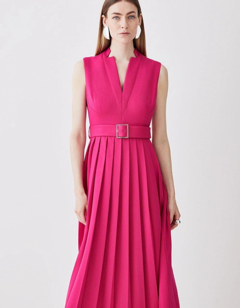 Structured Crepe Forever Pleated Sleeveless Midi Dress