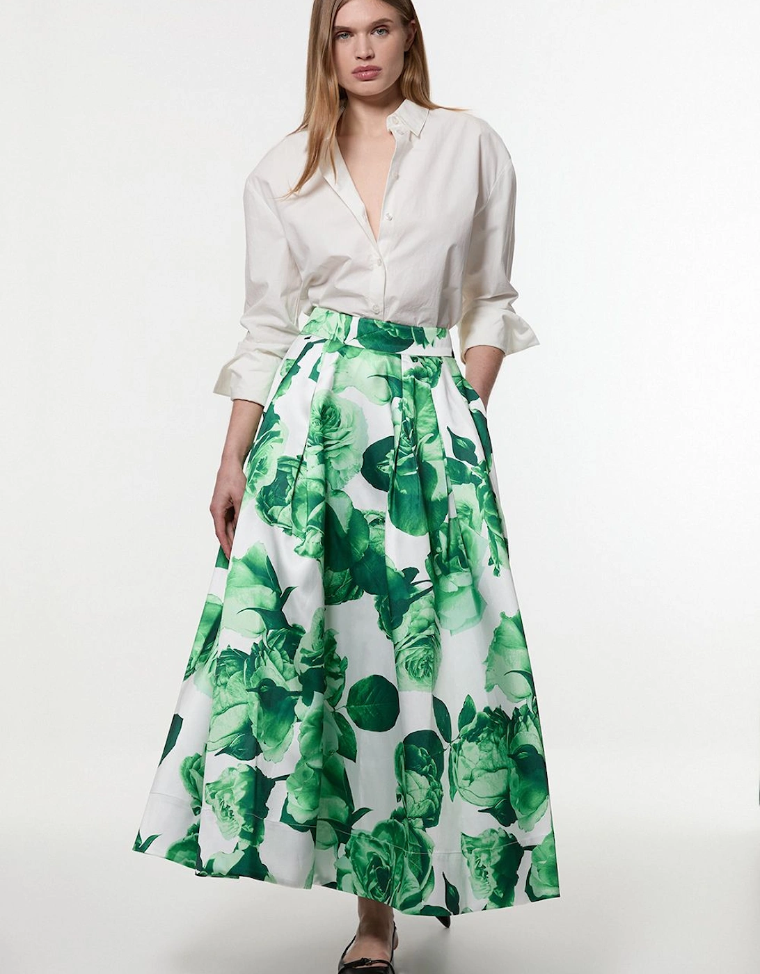 Green Rose Twill Woven Prom Skirt, 2 of 1