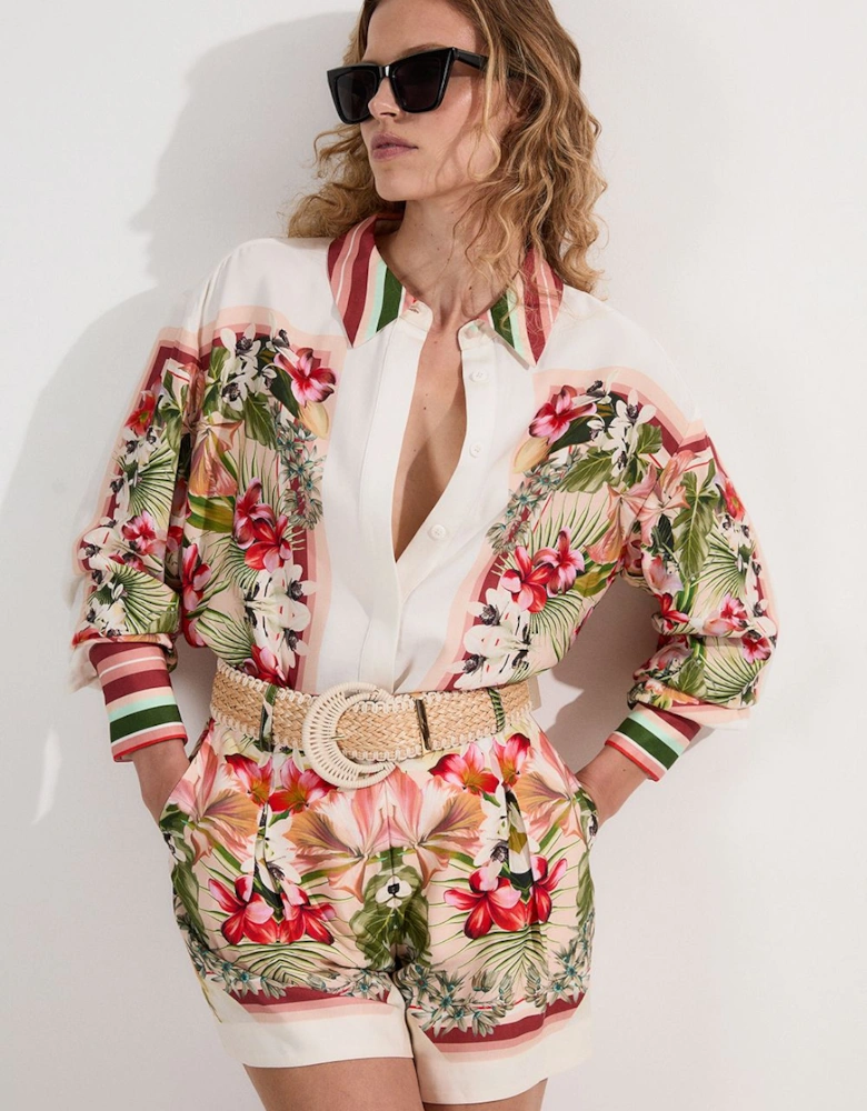 Tall Mirrored Viscose Linen Floral Print Woven Shirt