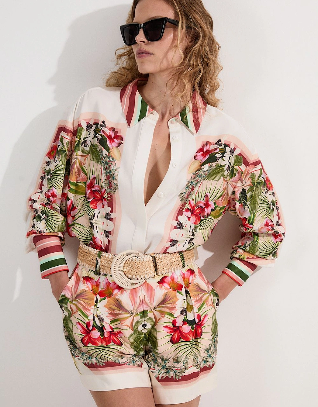 Tall Mirrored Viscose Linen Floral Print Woven Shirt, 2 of 1