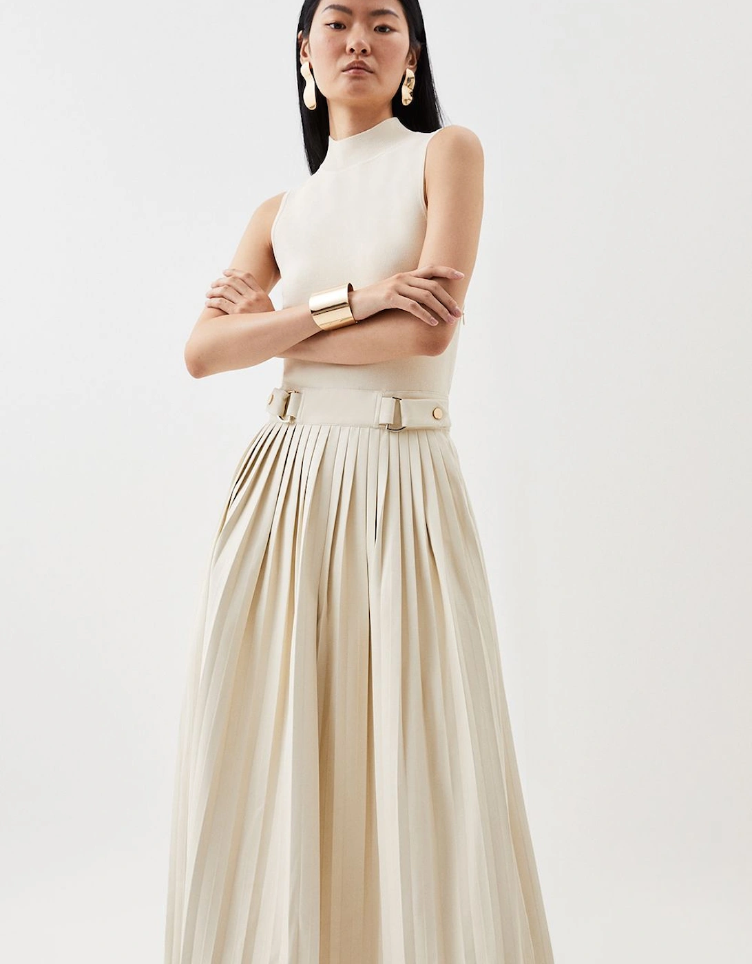 Knitted Midi Dress With Pu Detailing, 2 of 1