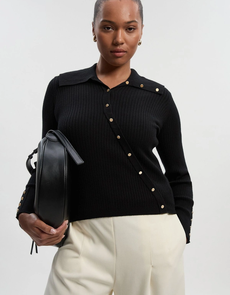 Plus Size Viscose Blend Trim Detail Knit Top