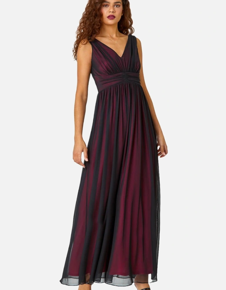 Sleeveless Contrast Mesh Maxi Stretch Dress