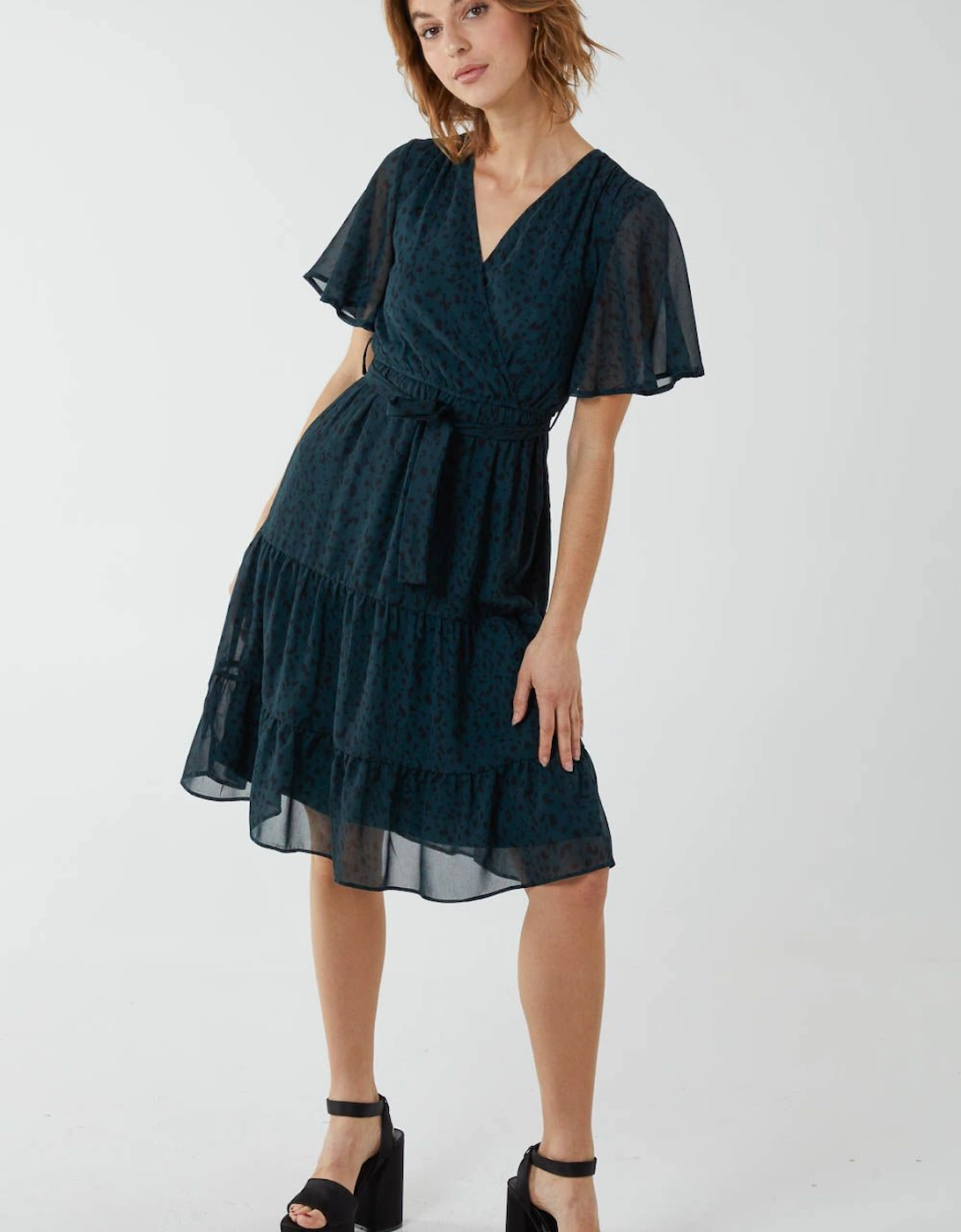 Flutter Sleeve Midi Wrap With Tie Dress, 2 of 1