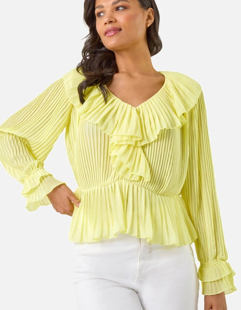 Frill Pleated Peplum Blouse