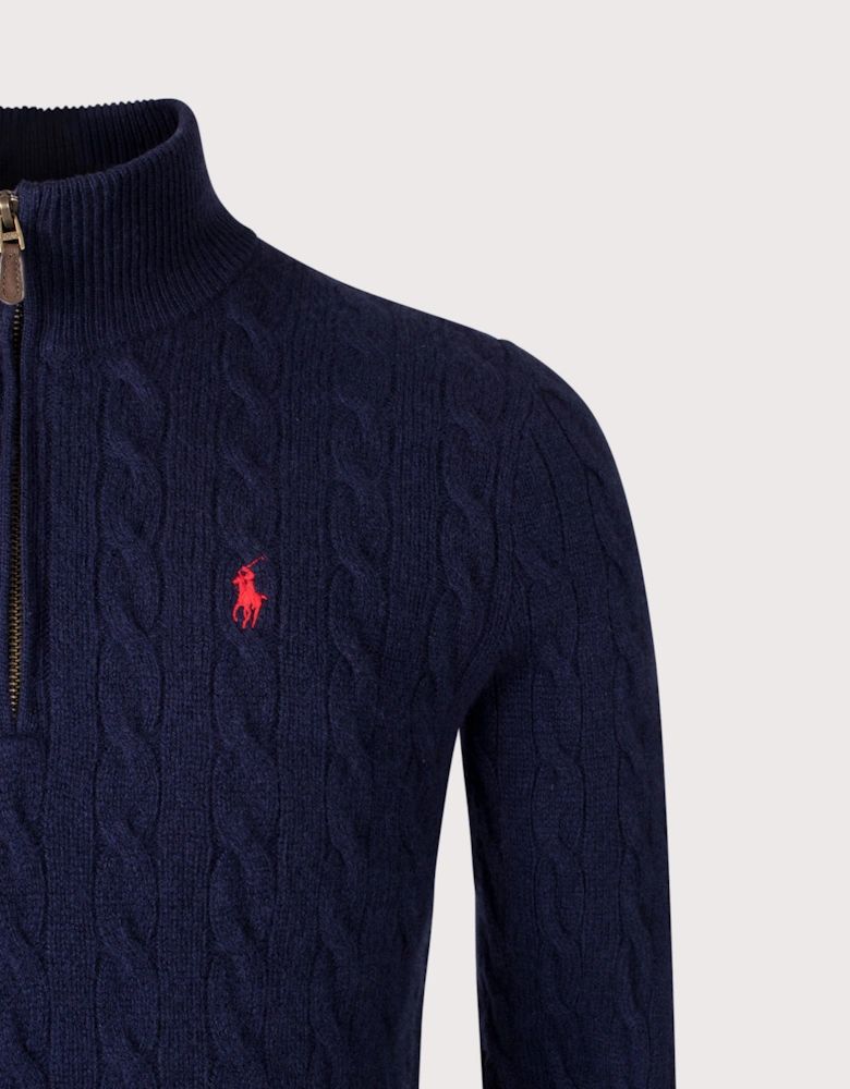 Cashmere Blend Quarter Zip Cable Knit Jumper