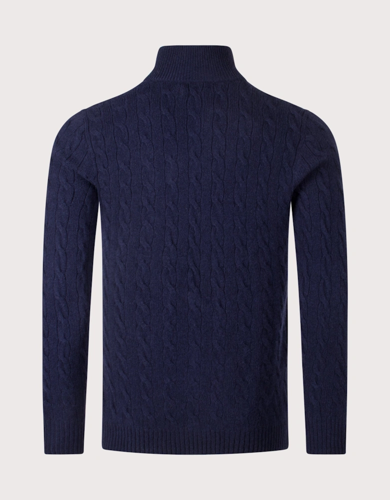 Cashmere Blend Quarter Zip Cable Knit Jumper
