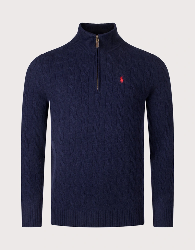 Cashmere Blend Quarter Zip Cable Knit Jumper
