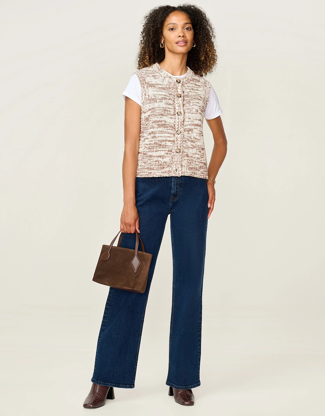 Women's STUDIO OMNES Matilda Vest in Brown and Cream - White - Size: 6