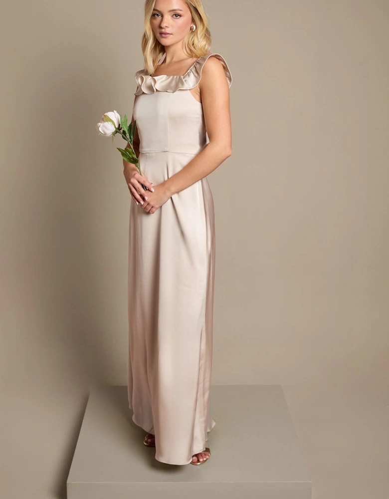 Teen Ruffle Strap Satin Bridesmaid Dress