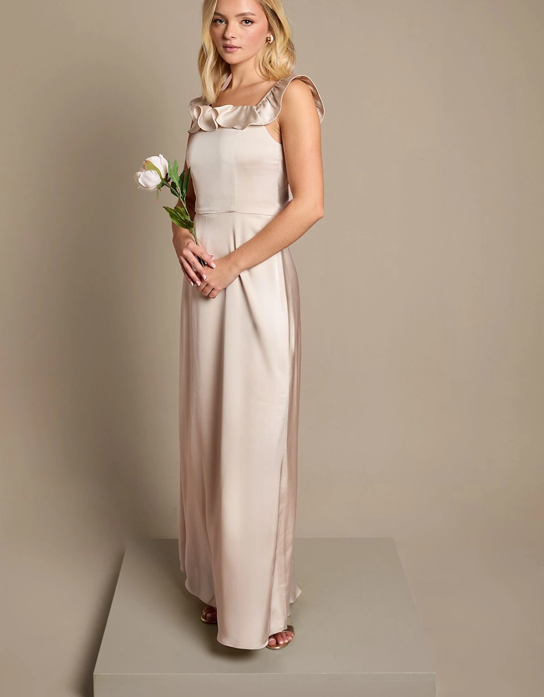 Teen Ruffle Strap Satin Bridesmaid Dress, 2 of 1