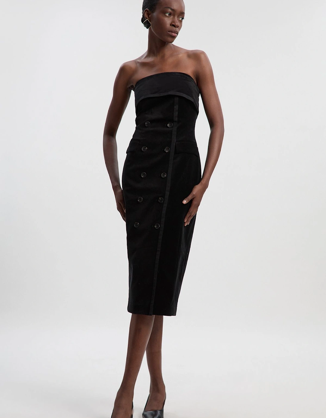 Velvet Groisgrain Bandeau Midi Tailored Dress, 2 of 1