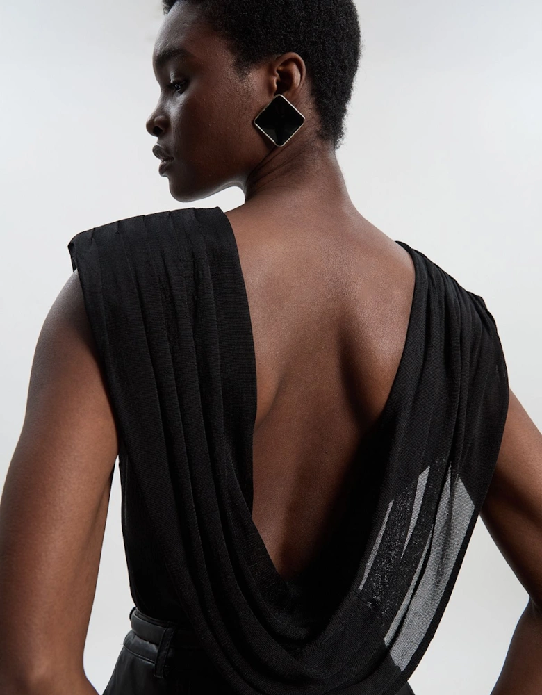 Viscose Blend Slinky Drape Plunge Back Knit Top