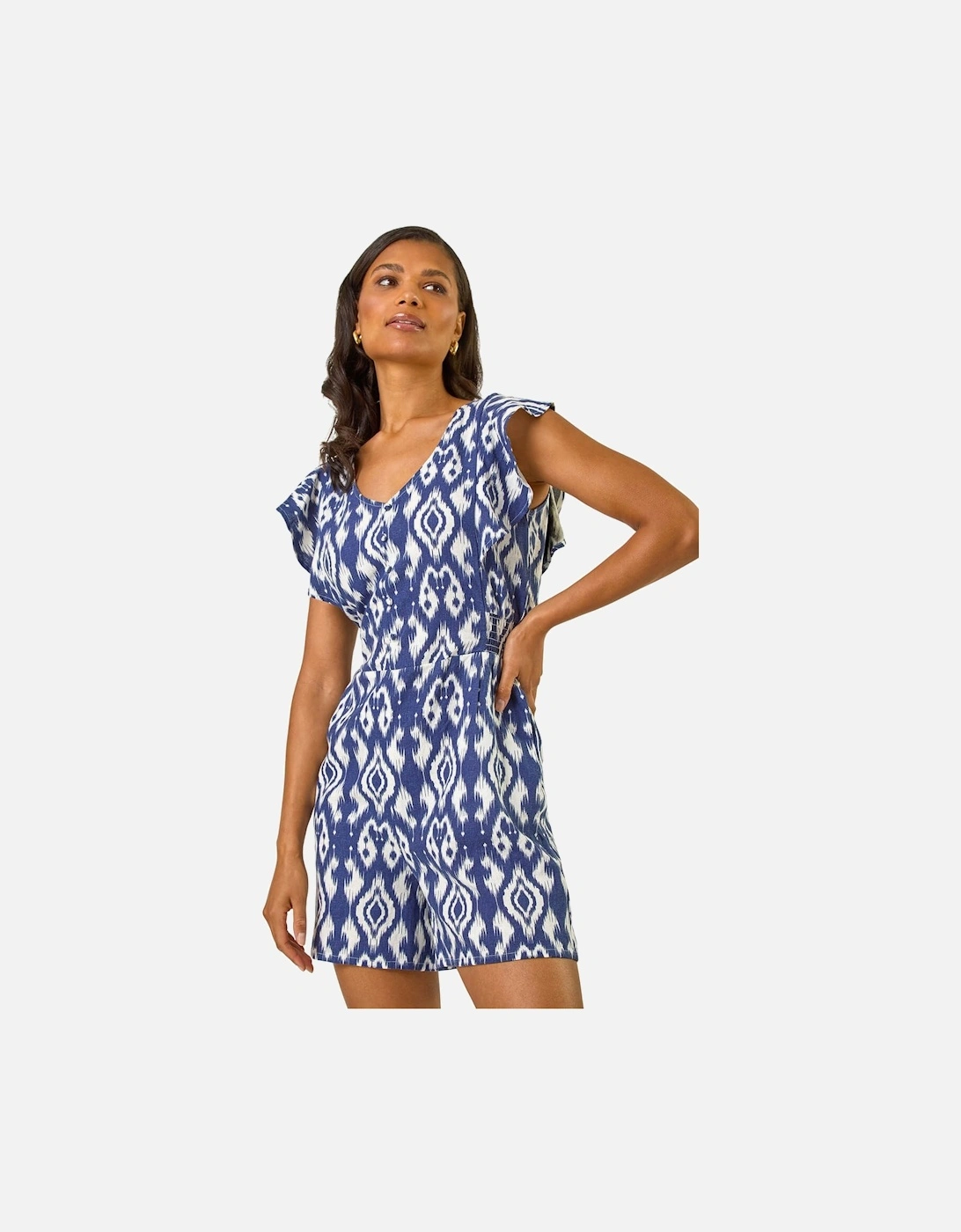 Aztec Print Linen V-Neck Playsuit, 2 of 1