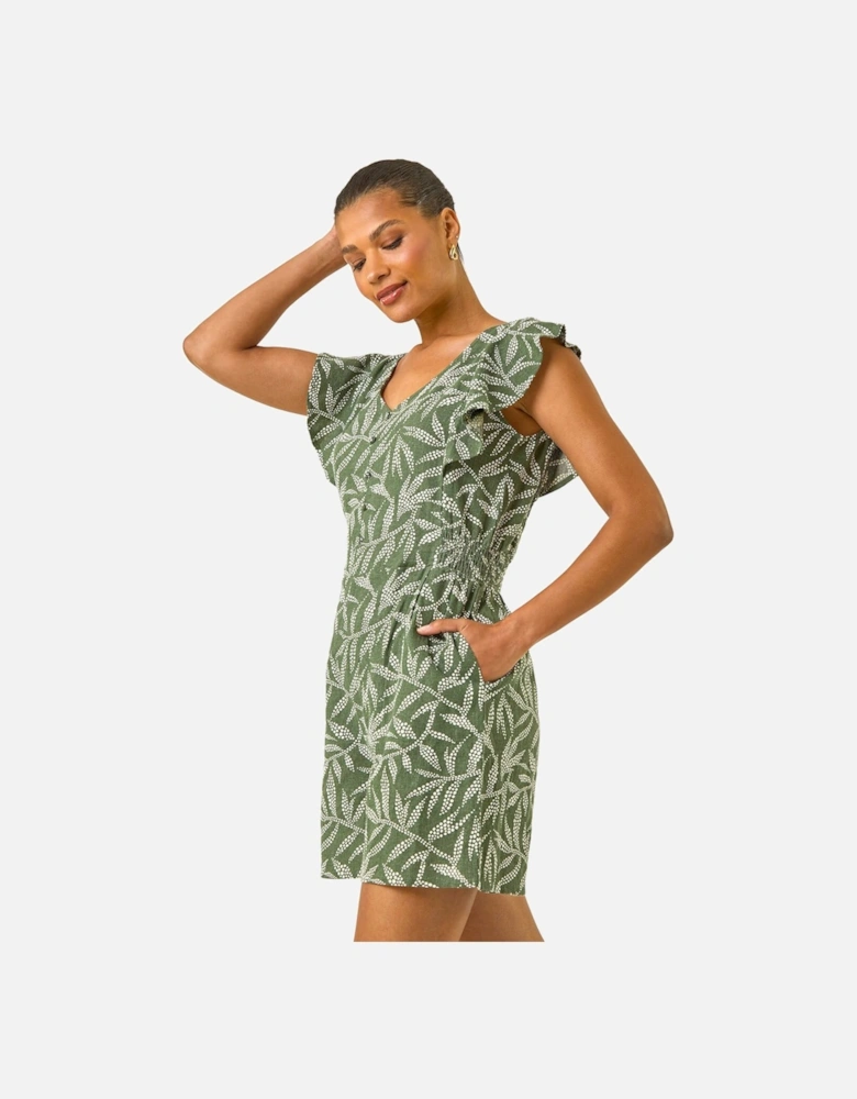 Leaf Print Linen Mix Playsuit