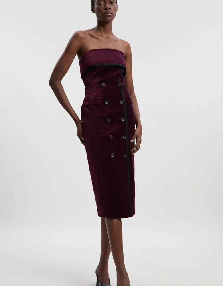 Velvet Groisgrain Bandeau Midi Tailored Dress