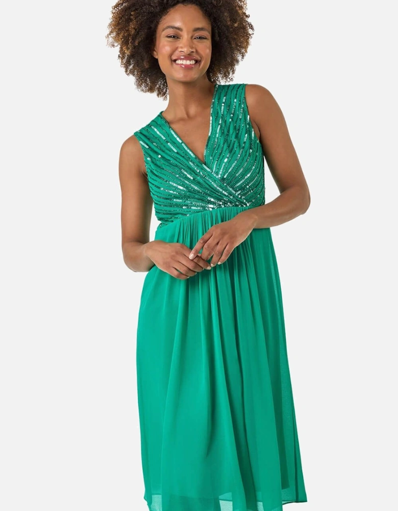 Bead Embellished V-Neck Dress