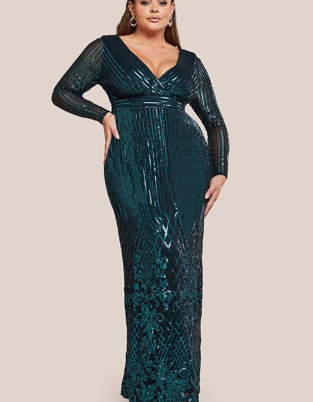 Long Sleeve Sequin V Wrap Maxi Dress, 2 of 1