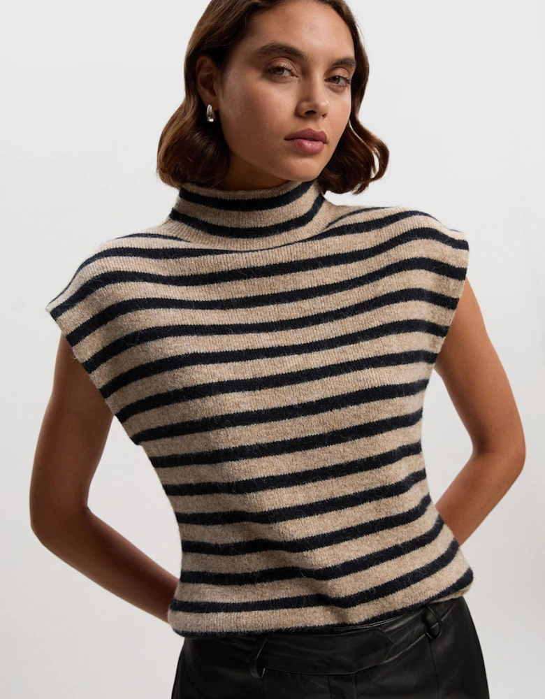 Wool Blend Stripe Cosy Knit Sleeveless Tank Top