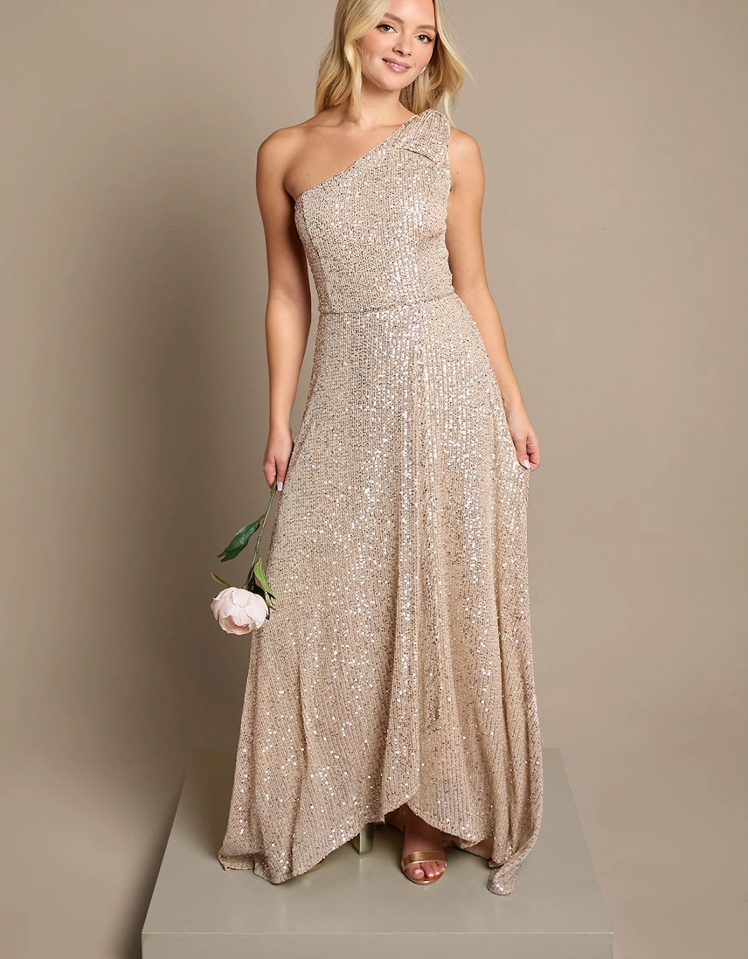 Teen Sequin Bow One Shoulder Maxi Bridesmaid Dress, 2 of 1