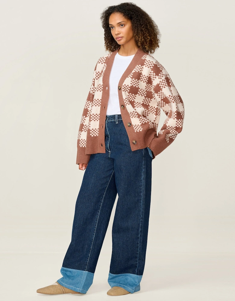 Athena Check Cardigan in Brown and Cream