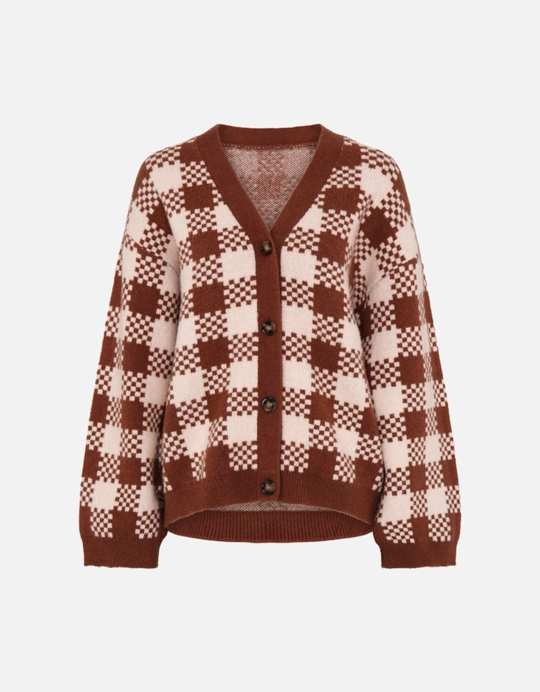 Athena Check Cardigan in Brown and Cream