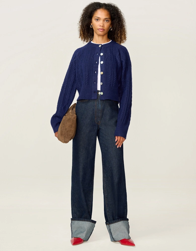 August Cable Cardigan in Navy