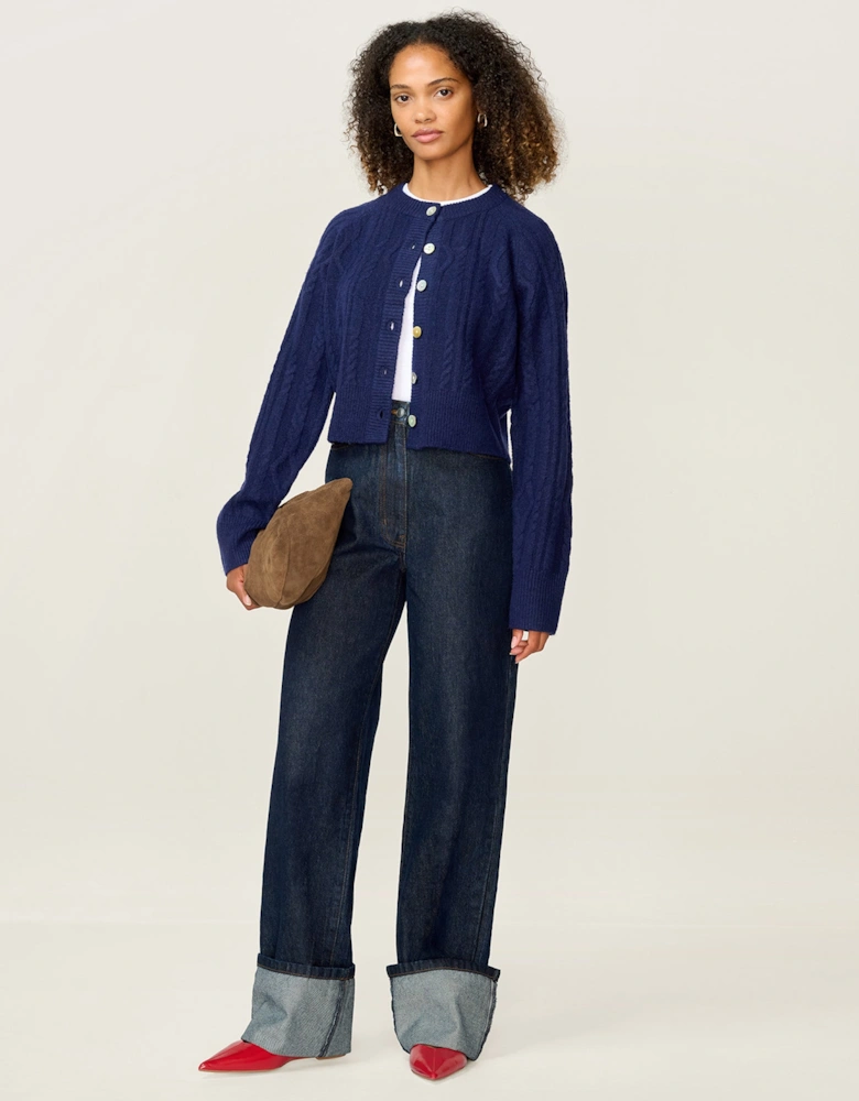 August Cable Cardigan in Navy