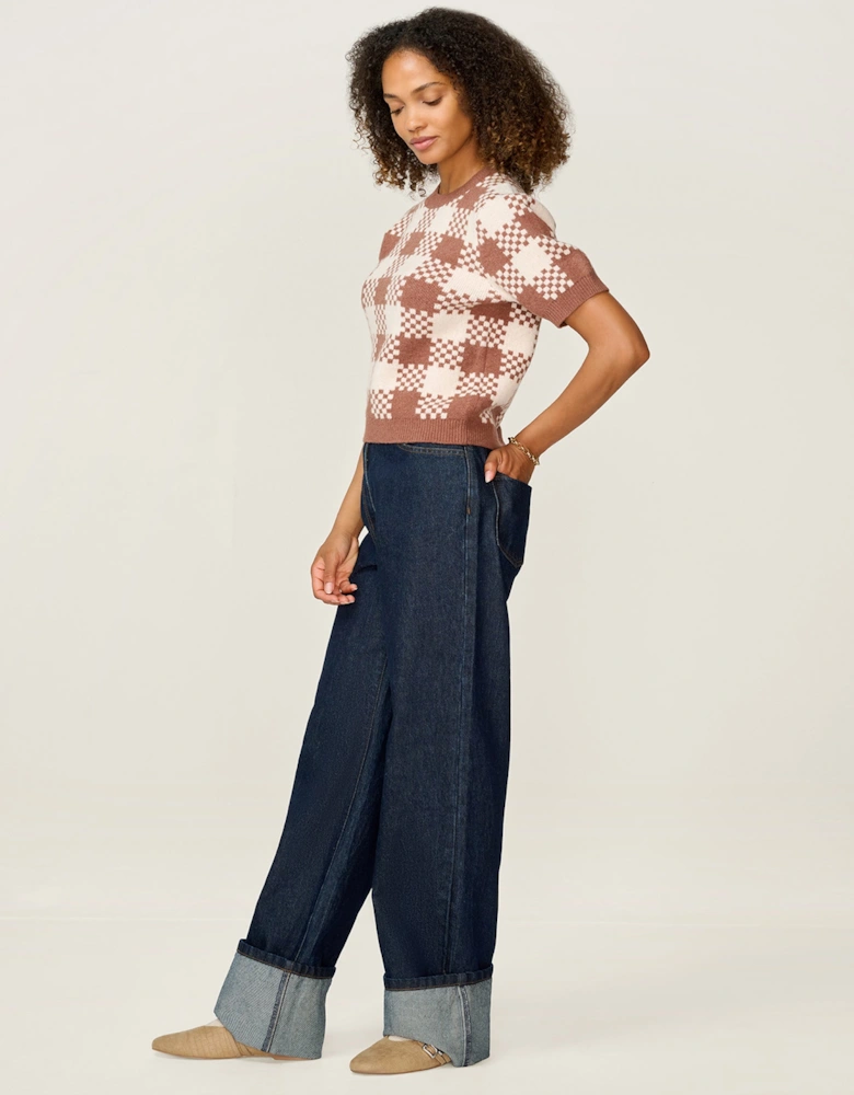 Lexi Weave Top in Brown and Cream