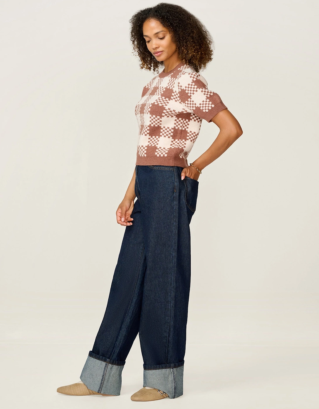Lexi Weave Top in Brown and Cream