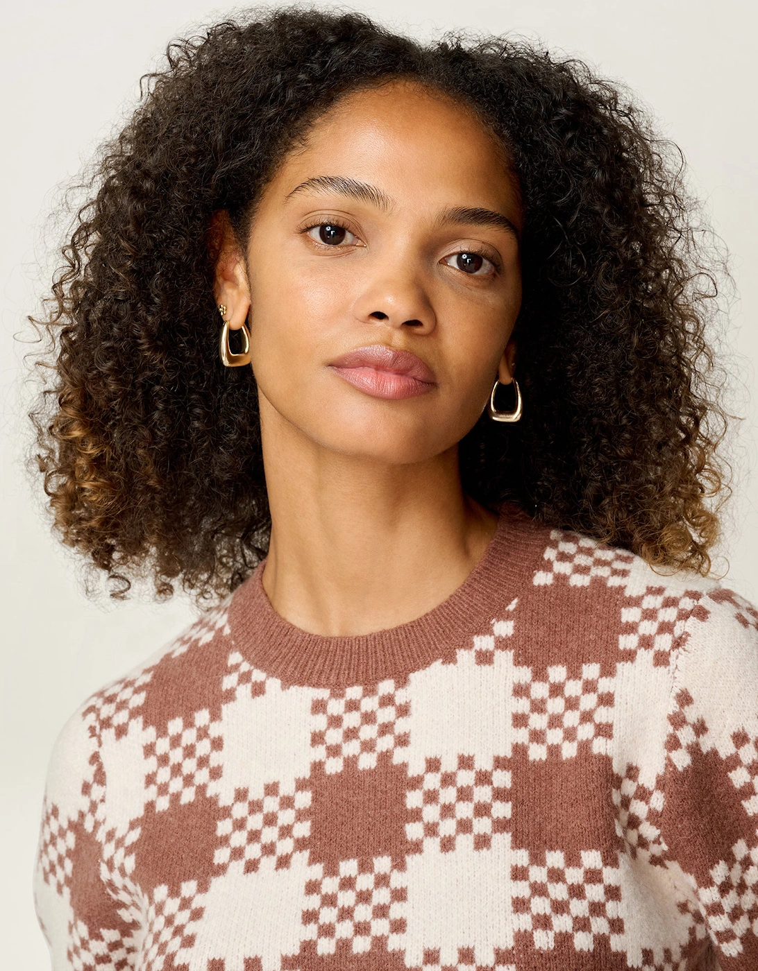 Lexi Weave Top in Brown and Cream