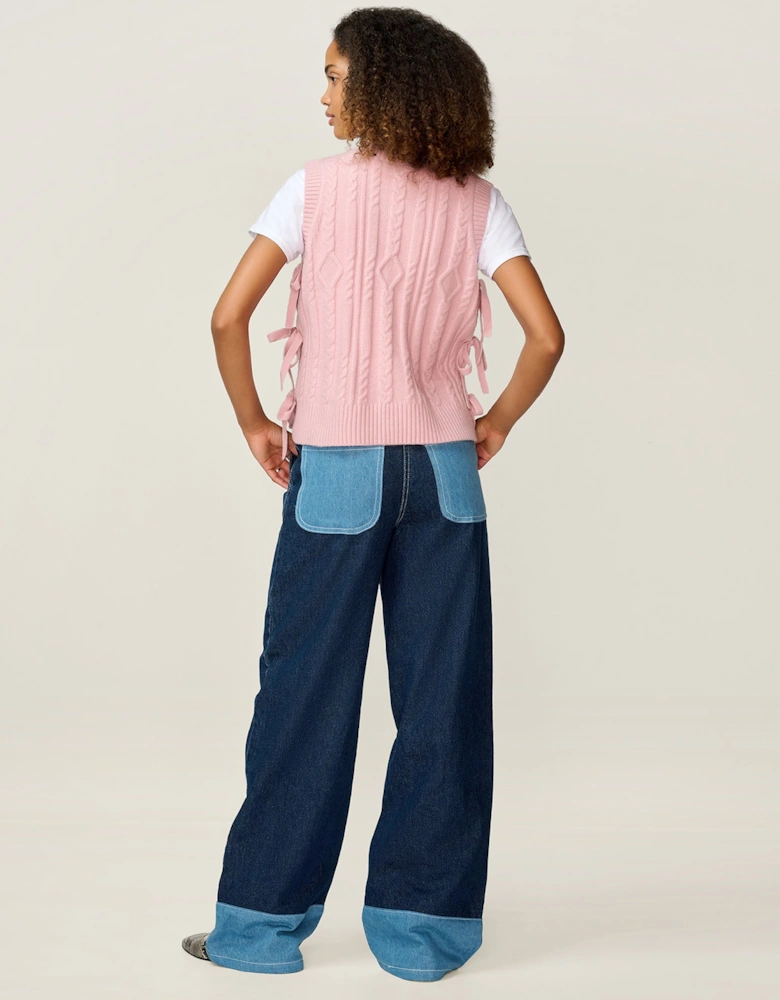 Rufus Cable Bow Side Vest in Light Pink