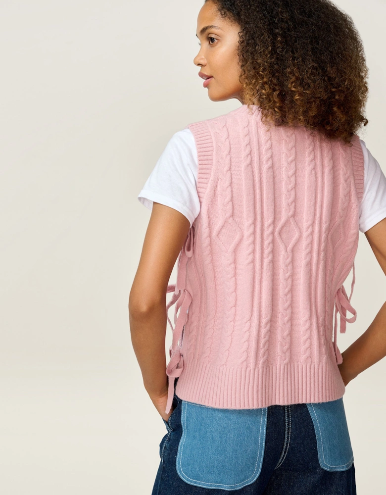 Rufus Cable Bow Side Vest in Light Pink