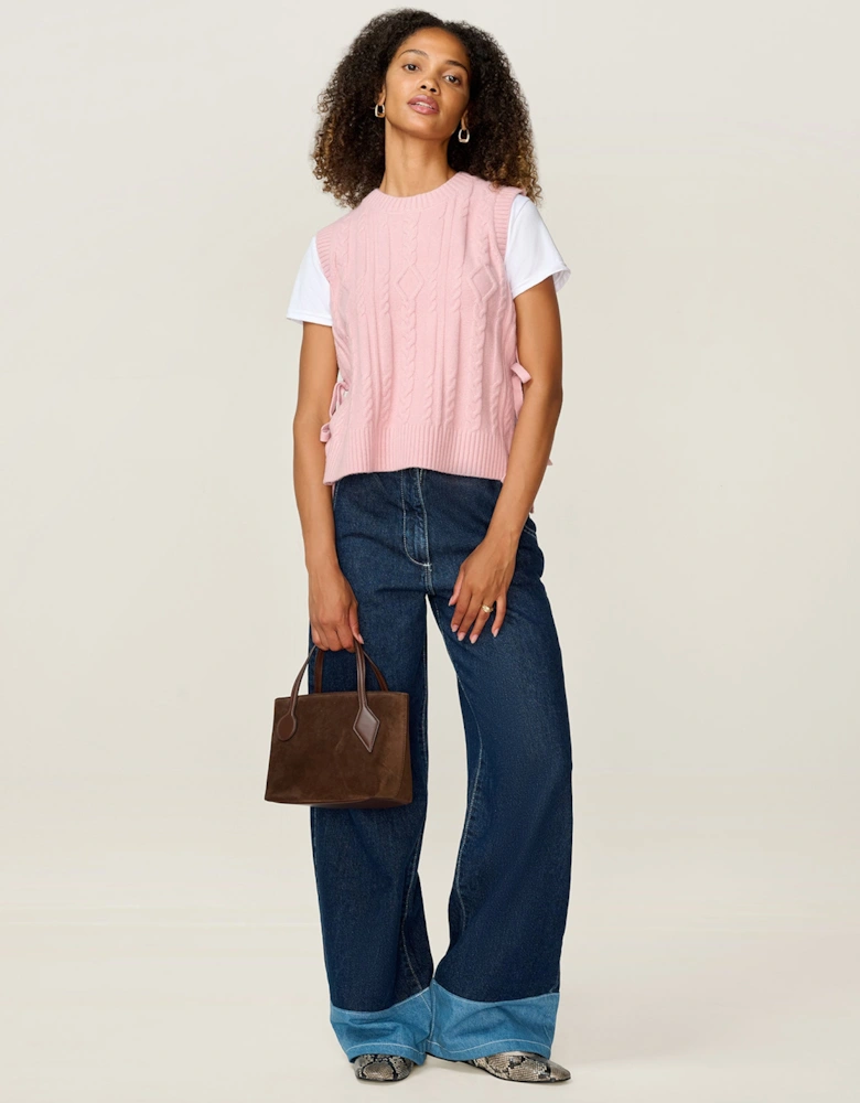 Rufus Cable Bow Side Vest in Light Pink