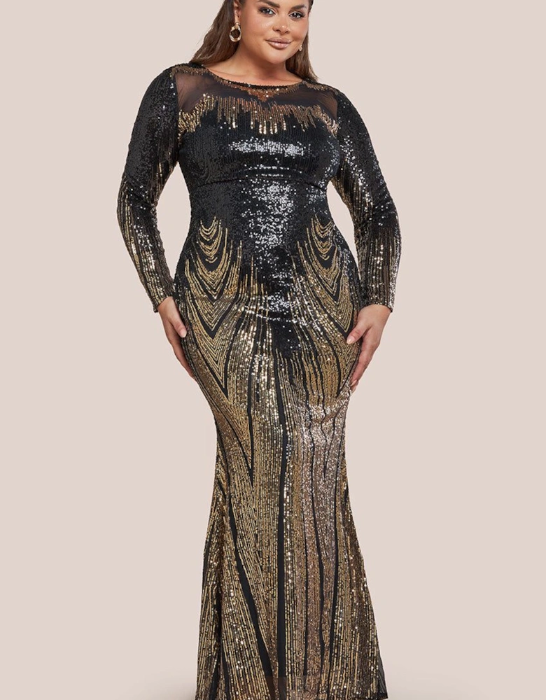 Long Sleeve Aztec Sequin Maxi Dress