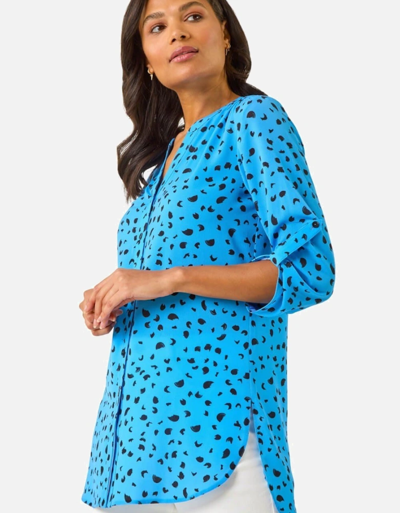 Spot Print V-Neck Button Blouse