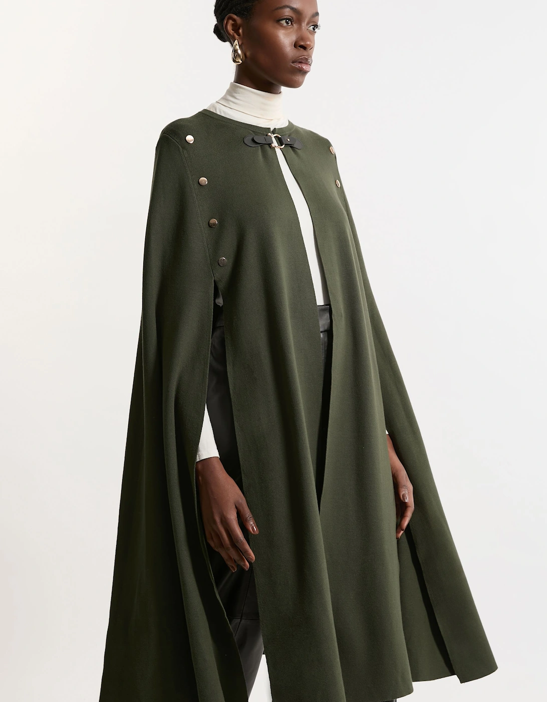 Viscose Blend Military Knit Longline Cape, 2 of 1