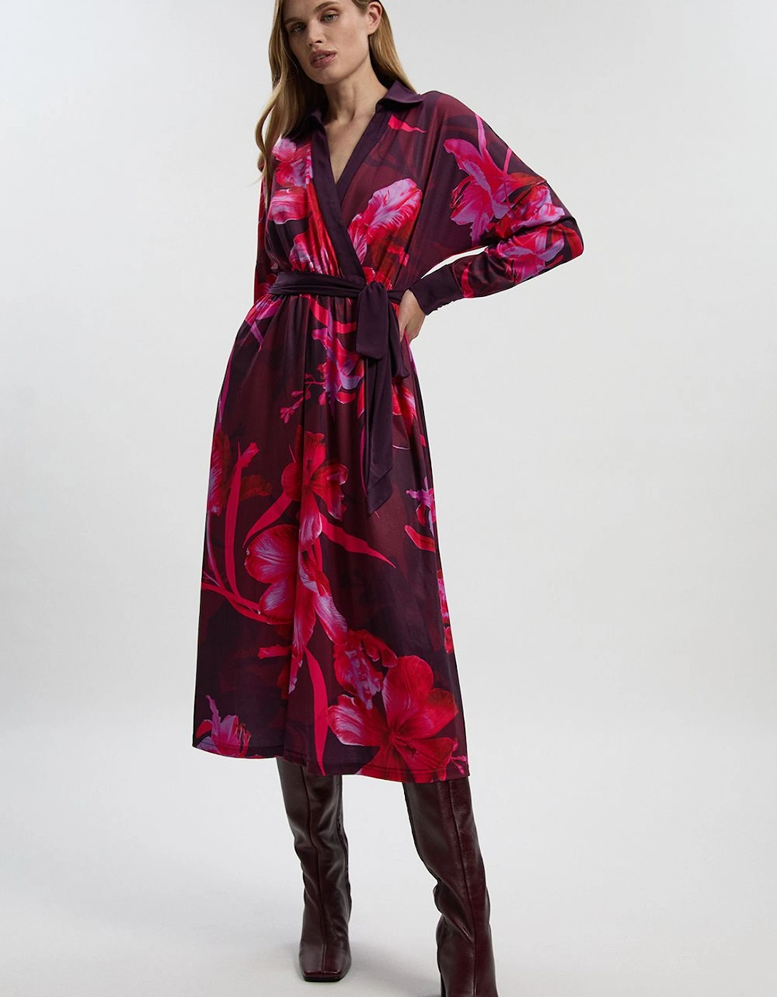 Floral Print Crepe Tie Waist Maxi Dress, 2 of 1