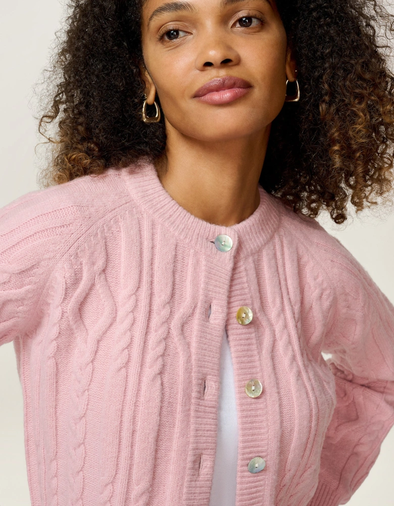 August Cable Cardigan in Light Pink