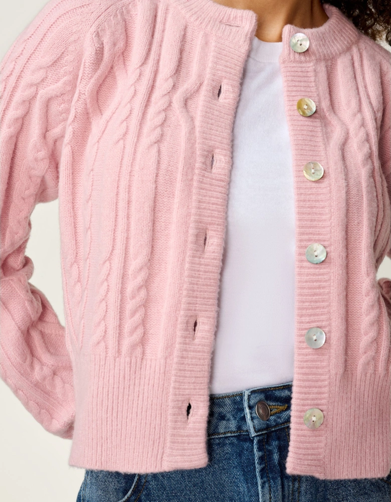 August Cable Cardigan in Light Pink
