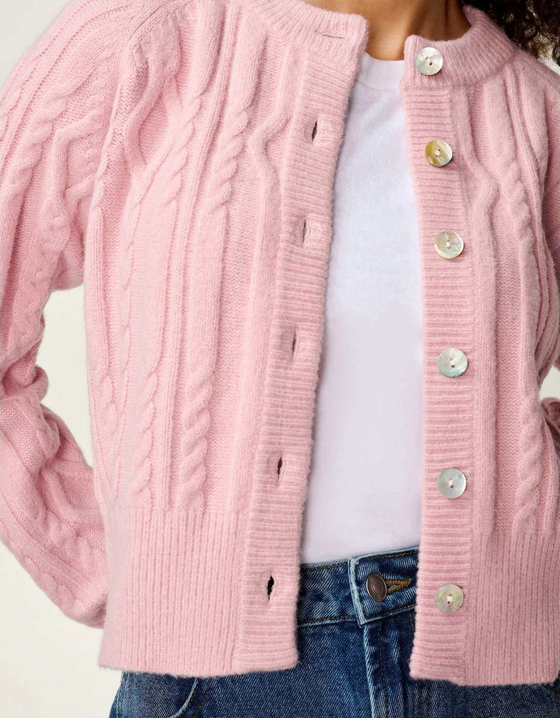 August Cable Cardigan in Light Pink