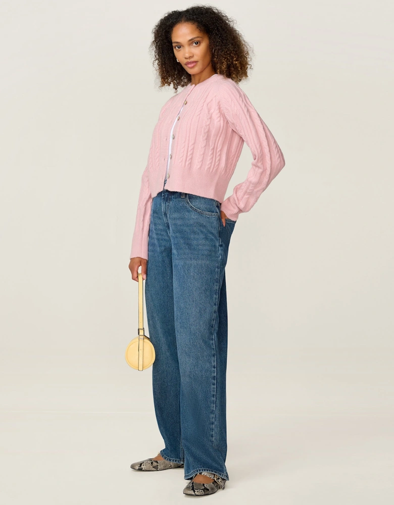 August Cable Cardigan in Light Pink